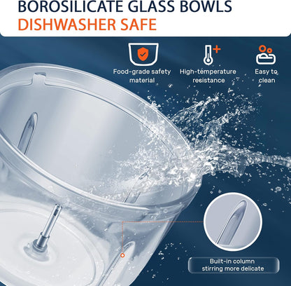 Food Processor, Electric Food Chopper with 2 Glass Bowls (8 Cup+2.5 Cup), 400W Power Grinder with 2 Sets Stainless Steel Blades, 2 Speed for Meat, Vegetables, and Baby Food