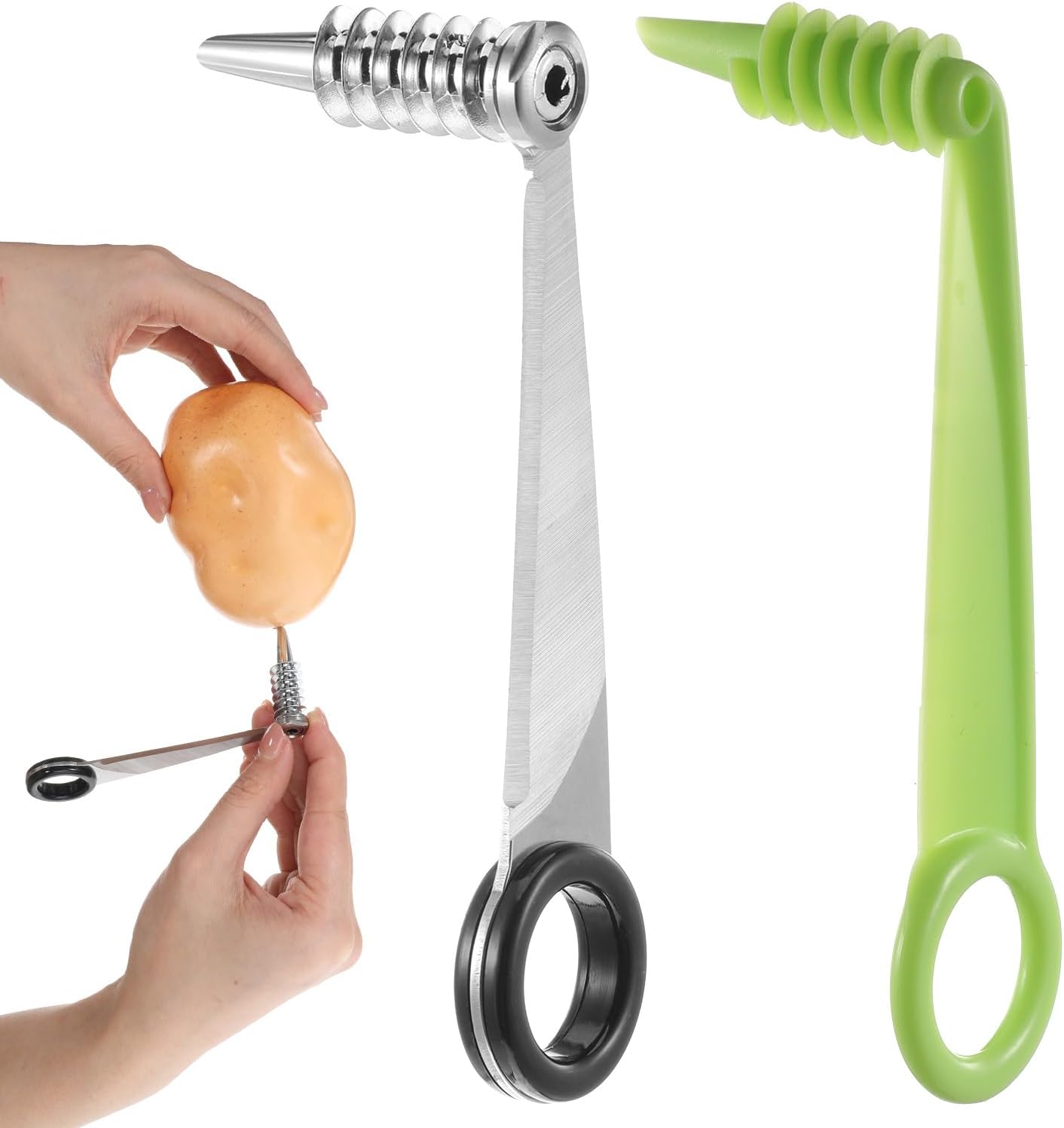 2 Pack Spiral Cutter Knives for Potato Vegetable Spiralizer Plastic Stainless Steel Spiral Knife Manual spiral Cutter for Kitchen Accessories Fruits Carrots Cucumbers Tools Home