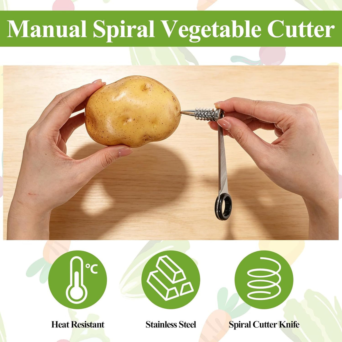 2 Pack Spiral Cutter Knives for Potato Vegetable Spiralizer Plastic Stainless Steel Spiral Knife Manual spiral Cutter for Kitchen Accessories Fruits Carrots Cucumbers Tools Home
