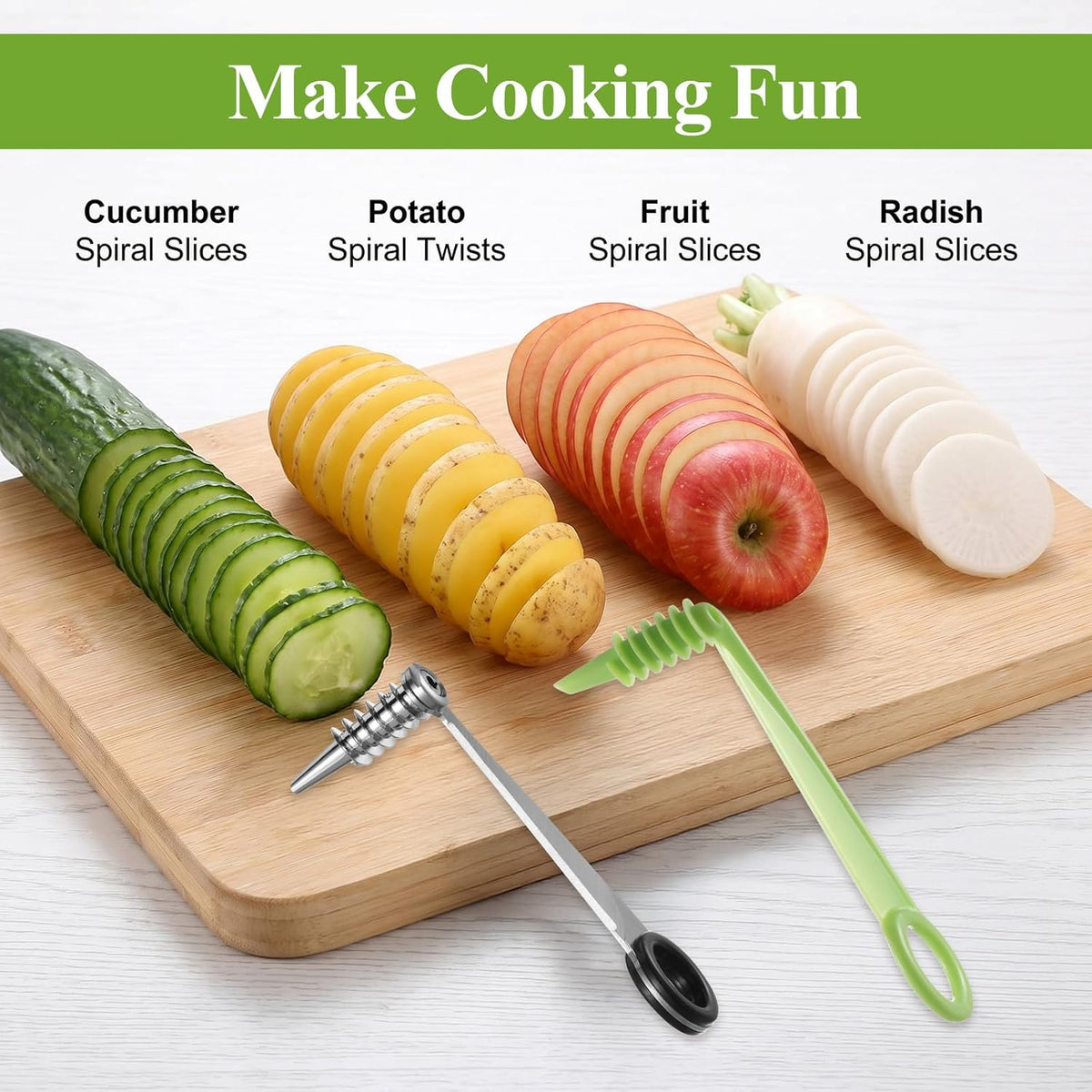 2 Pack Spiral Cutter Knives for Potato Vegetable Spiralizer Plastic Stainless Steel Spiral Knife Manual spiral Cutter for Kitchen Accessories Fruits Carrots Cucumbers Tools Home