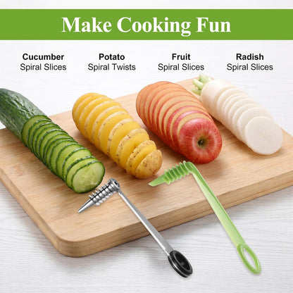 2 Pack Spiral Cutter Knives for Potato Vegetable Spiralizer Plastic Stainless Steel Spiral Knife Manual spiral Cutter for Kitchen Accessories Fruits Carrots Cucumbers Tools Home