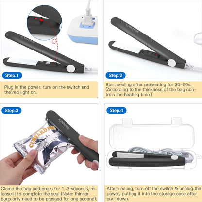 chip Bag Sealer Mini, Handheld Heat Sealer for Chip Bags and Mylar Bags, Portable Bag Resealer for Food Storage - Black