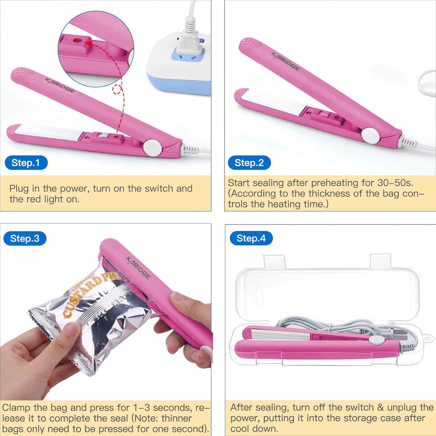 chip Bag Sealer Mini, Handheld Heat Sealer for Chip Bags and Mylar Bags, Portable Bag Resealer for Food Storage - Black