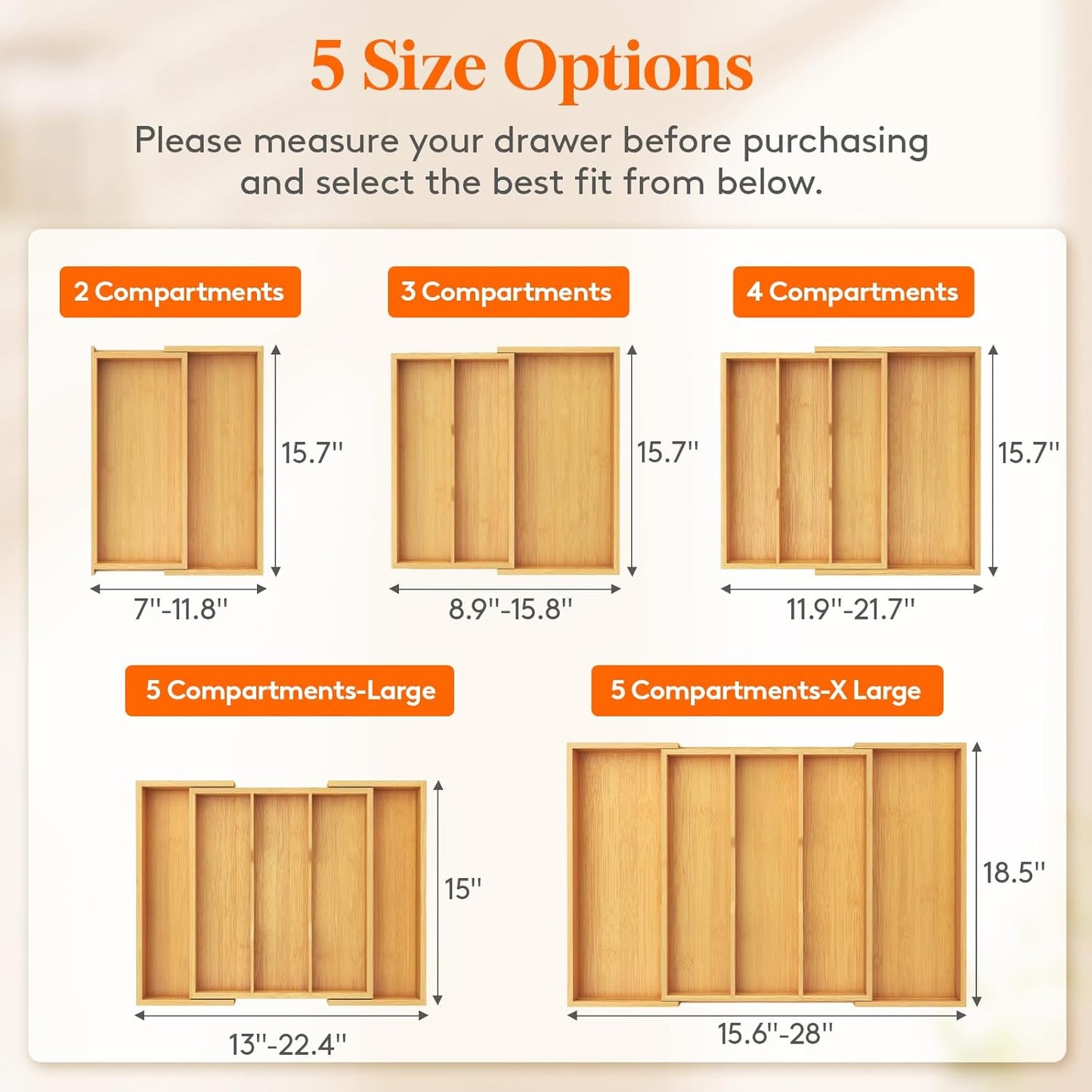 Utensil Organizer for Kitchen Drawer, Expandable Cooking Utensil Tray, Cutlery Silverware Flatware Holder, Wood Adjustable Spatula Tools Storage Divider, 8.9-15.8 x 15.75, Natural