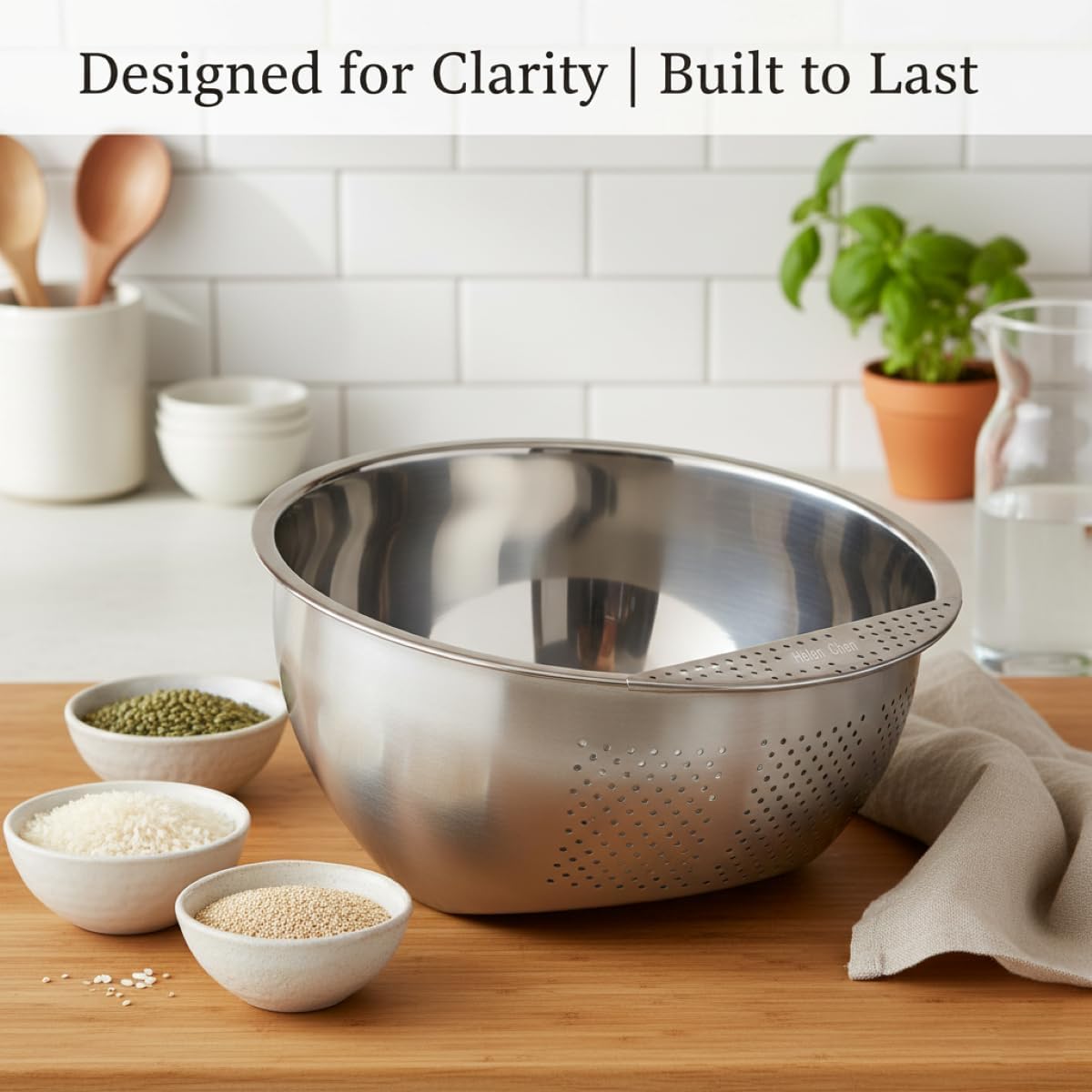 Japanese Rice Washing Bowl, 3-Quart, Side Drainer