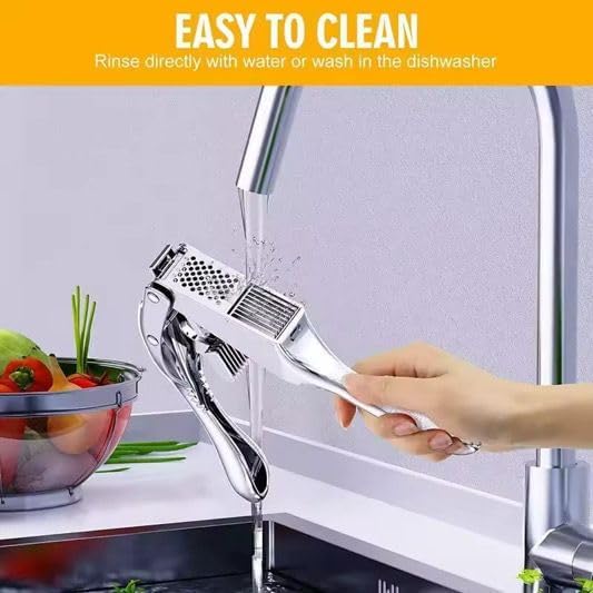 Garlic Press 3 in 1 Stainless Steel & Peeler – Durable Garlic Mincer, Crusher & Chopper with Silicone Roller & Cleaning Brush – Dishwasher Safe Kitchen Gadget