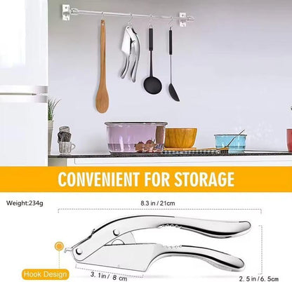 Garlic Press 3 in 1 Stainless Steel & Peeler – Durable Garlic Mincer, Crusher & Chopper with Silicone Roller & Cleaning Brush – Dishwasher Safe Kitchen Gadget