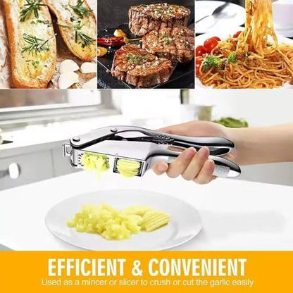 Garlic Press 3 in 1 Stainless Steel & Peeler – Durable Garlic Mincer, Crusher & Chopper with Silicone Roller & Cleaning Brush – Dishwasher Safe Kitchen Gadget