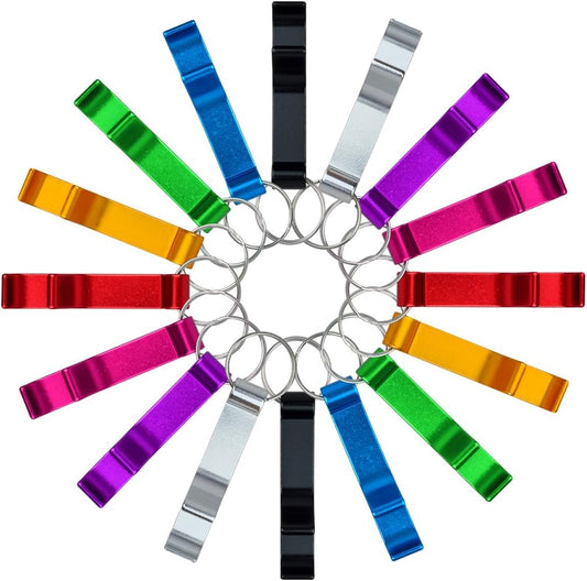 16 pcs 8 Colored Metal Bottle Opener, Split Key Ring Chain Keychain Bulk Aluminum Pocket Claw Bar Soda Beverage Beer Bottle Opener