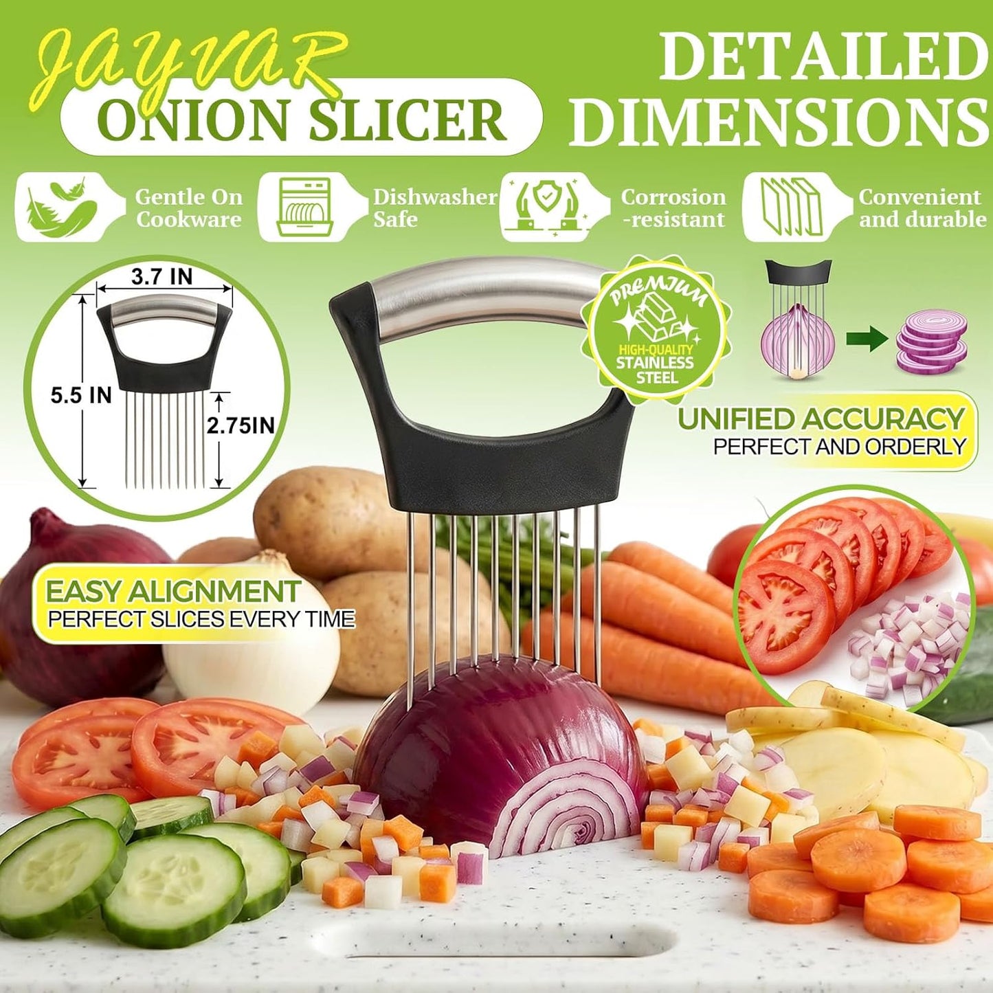 Onion Holder for Slicing, 304 Stainless Steel | 10 Long Needles, Vegetable Chopper, Food Slicing Guide, Multi-Purpose Cutter for Tomato Potato