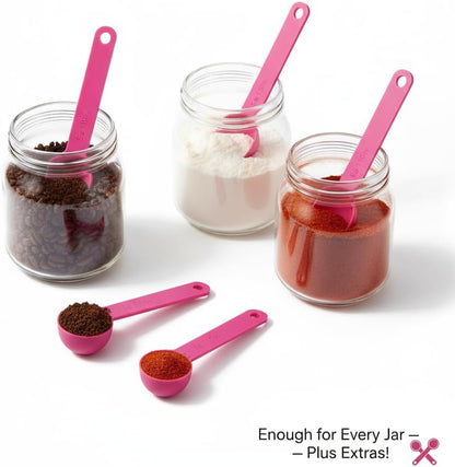 5g Plastic Measuring Spoons (10ml) – Pack of 5 mini Scoops for Protein Poweder, Creatine, Coffee, Lab, Baking, Laundry, Canisters, Dry Goods – 1 Teaspoon Measuring Spoons (tsp), Pink