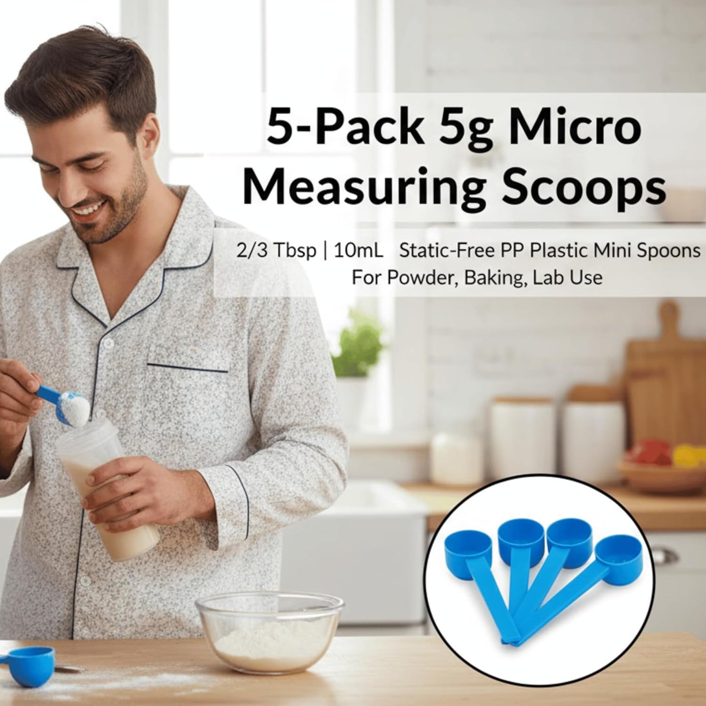 5g Plastic Measuring Spoons (10ml) – Pack of 5 mini Scoops for Protein Poweder, Creatine, Coffee, Lab, Baking, Laundry, Canisters, Dry Goods – 1 Teaspoon Measuring Spoons (tsp), Pink