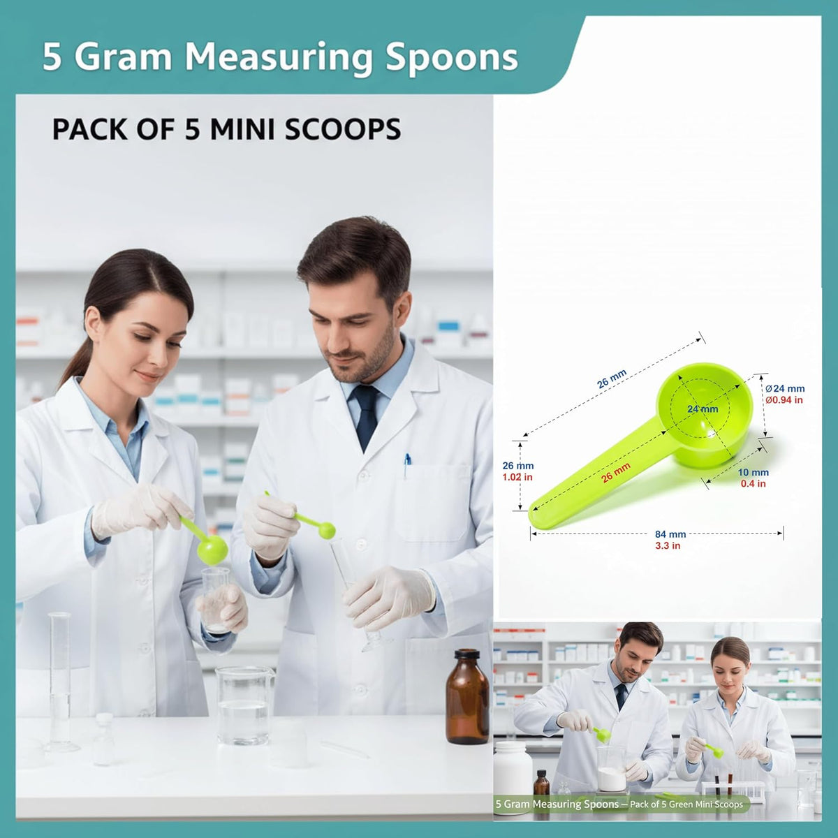 5g Plastic Measuring Spoons (10ml) – Pack of 5 mini Scoops for Protein Poweder, Creatine, Coffee, Lab, Baking, Laundry, Canisters, Dry Goods – 1 Teaspoon Measuring Spoons (tsp), Pink