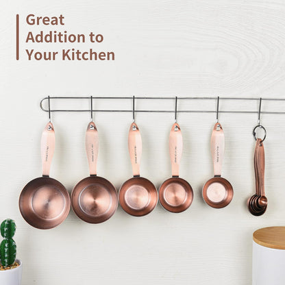 Copper measuring cups and spoons set,Includes Stainless Steel 5 Measuring Cups and 5 Measuring Spoons and Measure Ingredient Leveler and Rings（copper）