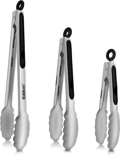 Tongs For Cooking Up to 600 °F Metal Kitchen Tongs 3PCS 7,9,12 Inch | Heat Resistant 600 Degrees Stainless Steel,Heavy Duty Metal Locking Tong for Food,Salad and BBQ Dishwasher Safe