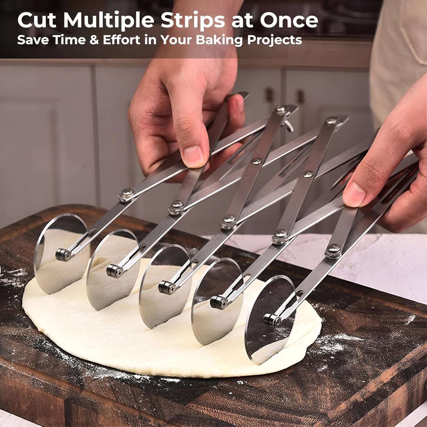 5 Wheel Pastry Cutter, Stainless Steel Pizza Slicer, Expandable Dough Cutter, Multi-Round Pastry Knife, Baking Cutter Roller Cookie Ravioli Cutter Wheel Divider