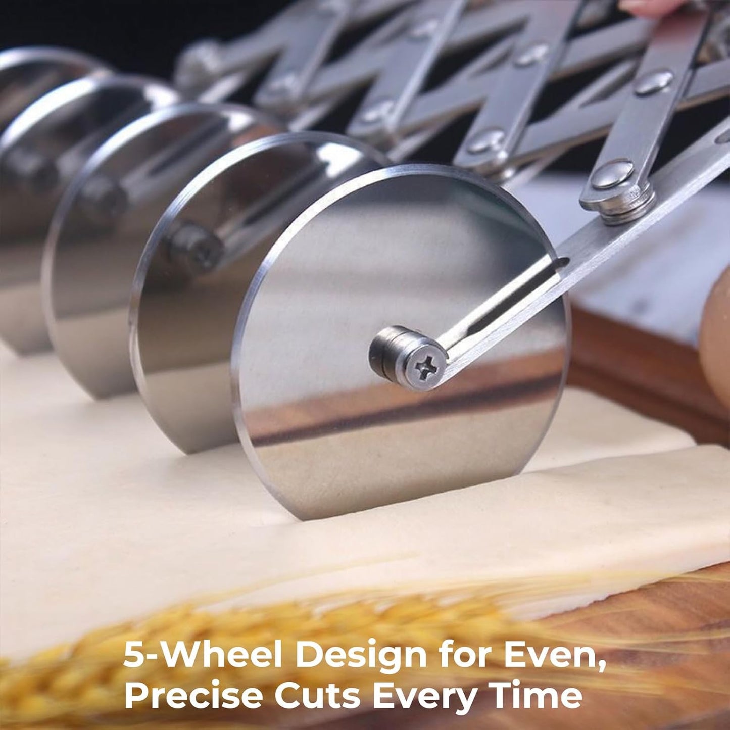 5 Wheel Pastry Cutter, Stainless Steel Pizza Slicer, Expandable Dough Cutter, Multi-Round Pastry Knife, Baking Cutter Roller Cookie Ravioli Cutter Wheel Divider