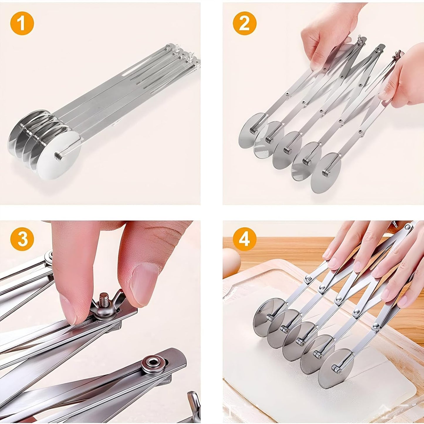 5 Wheel Pastry Cutter, Stainless Steel Pizza Slicer, Expandable Dough Cutter, Multi-Round Pastry Knife, Baking Cutter Roller Cookie Ravioli Cutter Wheel Divider