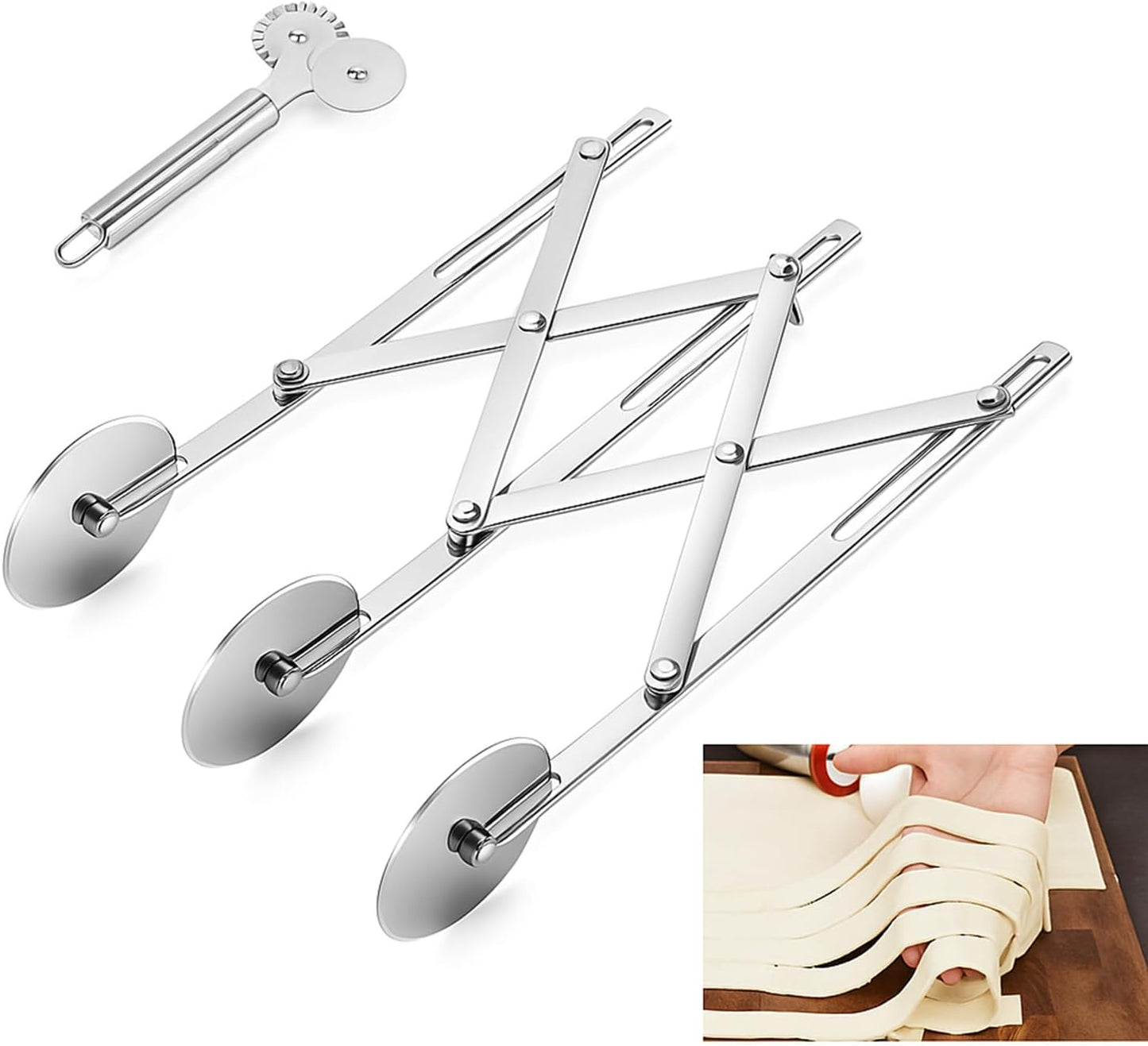 5 Wheel Pastry Cutter, Stainless Steel Pizza Slicer, Expandable Dough Cutter, Multi-Round Pastry Knife, Baking Cutter Roller Cookie Ravioli Cutter Wheel Divider