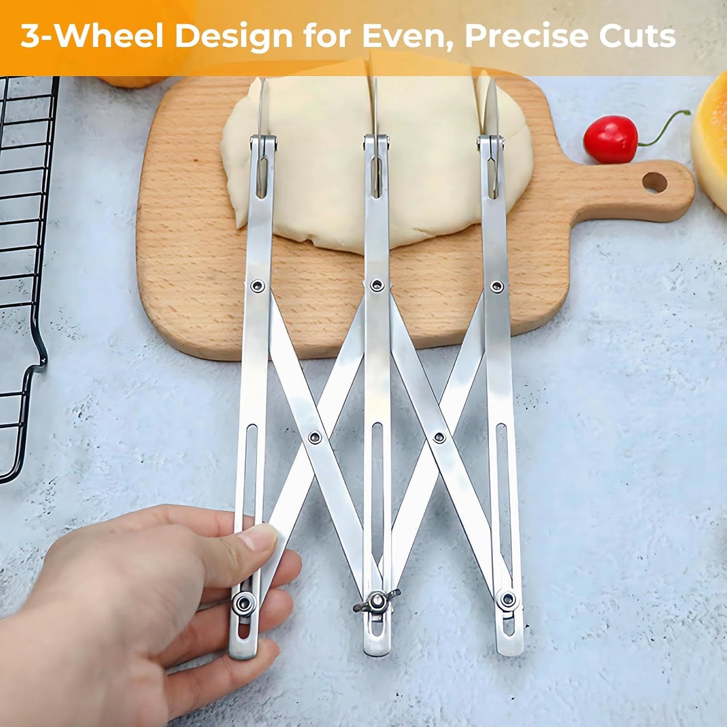 5 Wheel Pastry Cutter, Stainless Steel Pizza Slicer, Expandable Dough Cutter, Multi-Round Pastry Knife, Baking Cutter Roller Cookie Ravioli Cutter Wheel Divider
