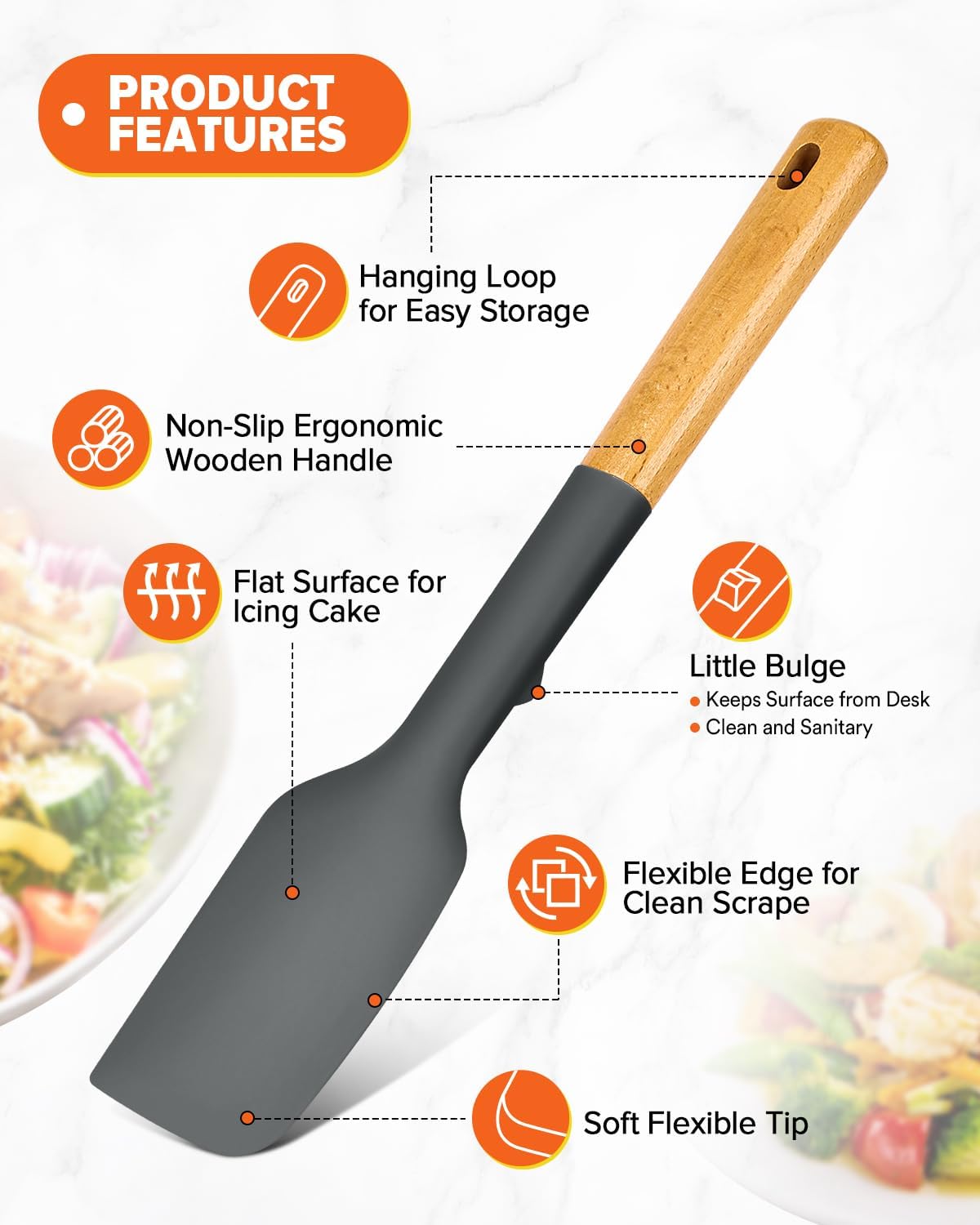 Silicone Spatula Spoon Set for Nonstick Cookwares, 4 Pack, Grey