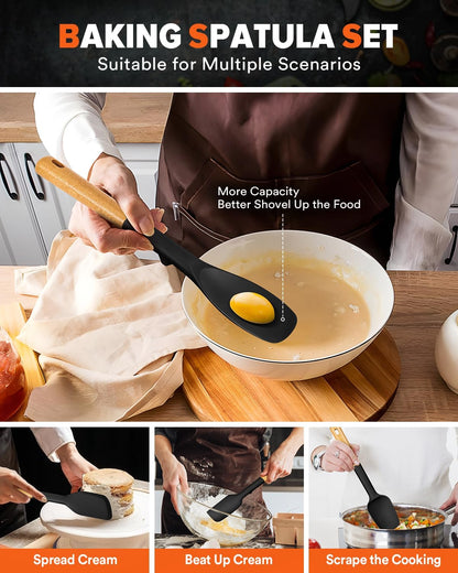Silicone Spatula Spoon Set for Nonstick Cookwares, 4 Pack, Grey