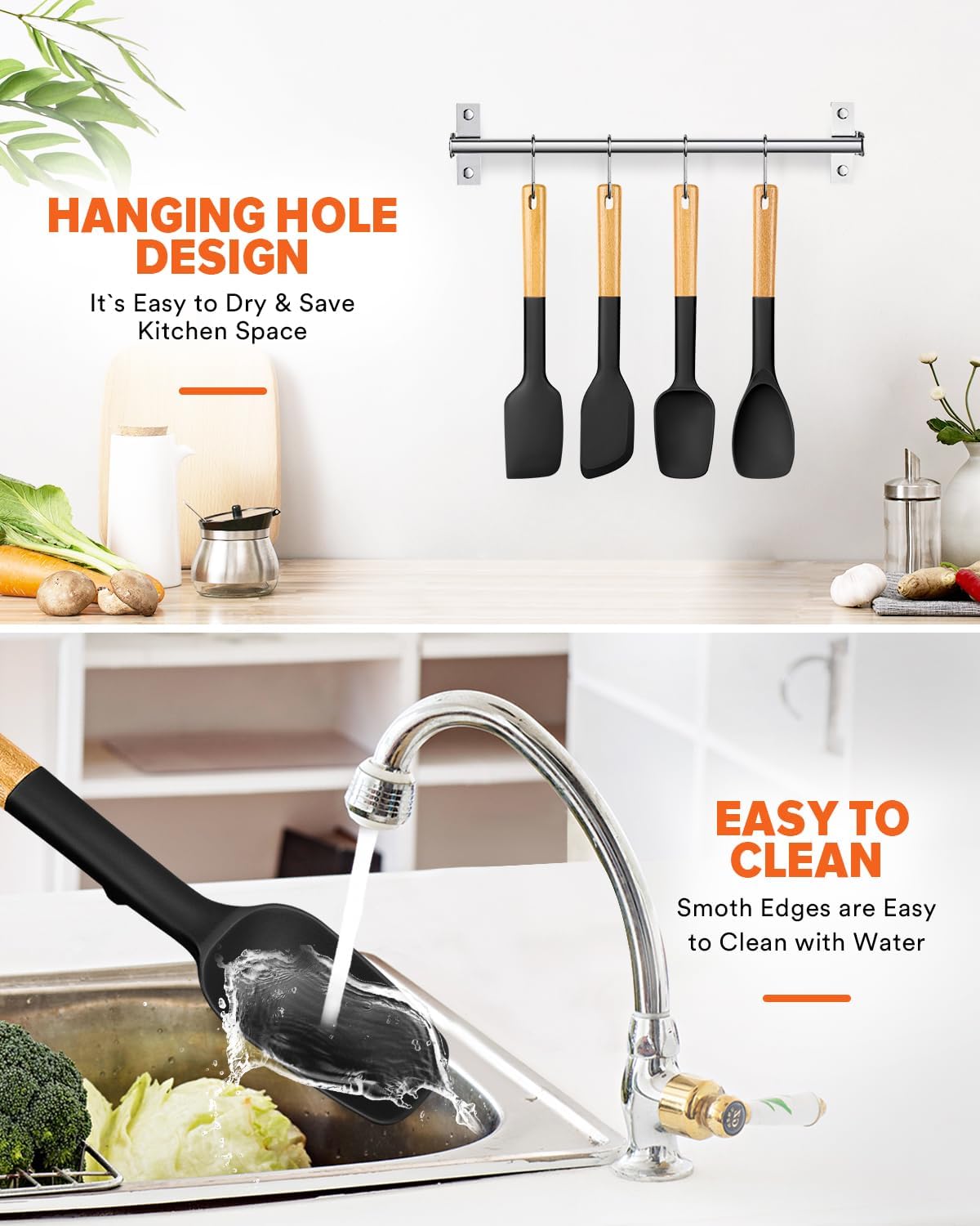 Silicone Spatula Spoon Set for Nonstick Cookwares, 4 Pack, Grey
