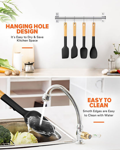 Silicone Spatula Spoon Set for Nonstick Cookwares, 4 Pack, Grey
