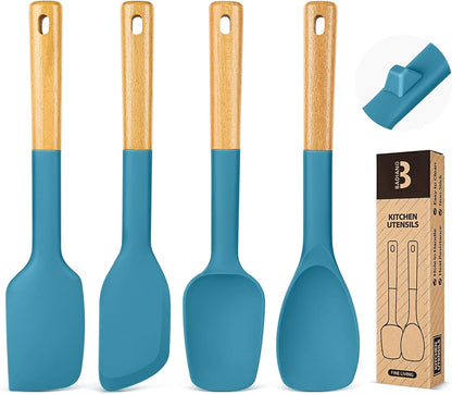 Silicone Spatula Spoon Set for Nonstick Cookwares, 4 Pack, Grey