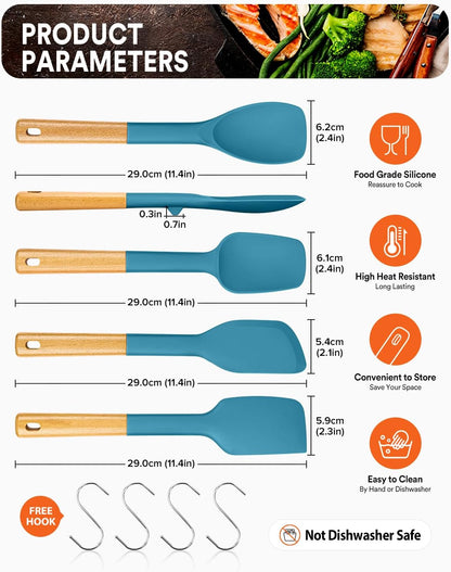 Silicone Spatula Spoon Set for Nonstick Cookwares, 4 Pack, Grey