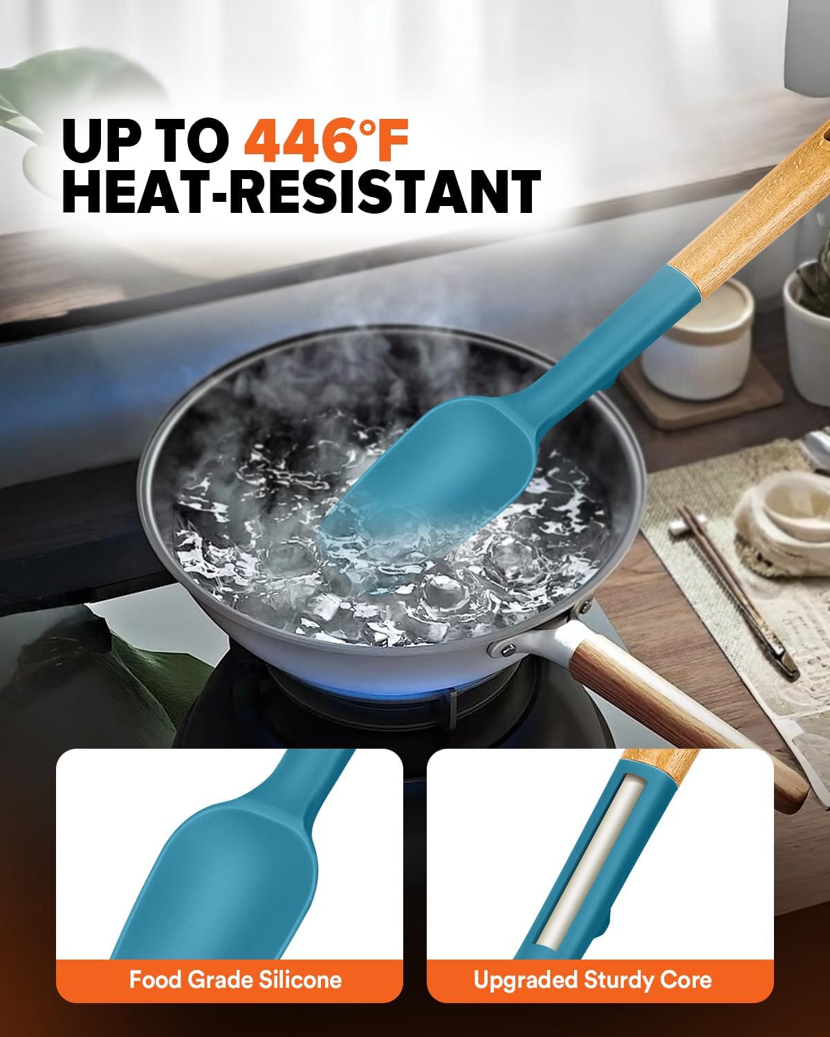 Silicone Spatula Spoon Set for Nonstick Cookwares, 4 Pack, Grey