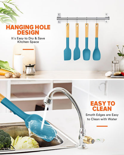 Silicone Spatula Spoon Set for Nonstick Cookwares, 4 Pack, Grey