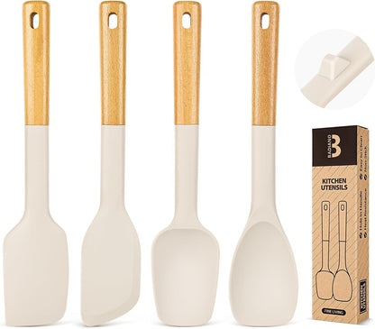 Silicone Spatula Spoon Set for Nonstick Cookwares, 4 Pack, Grey