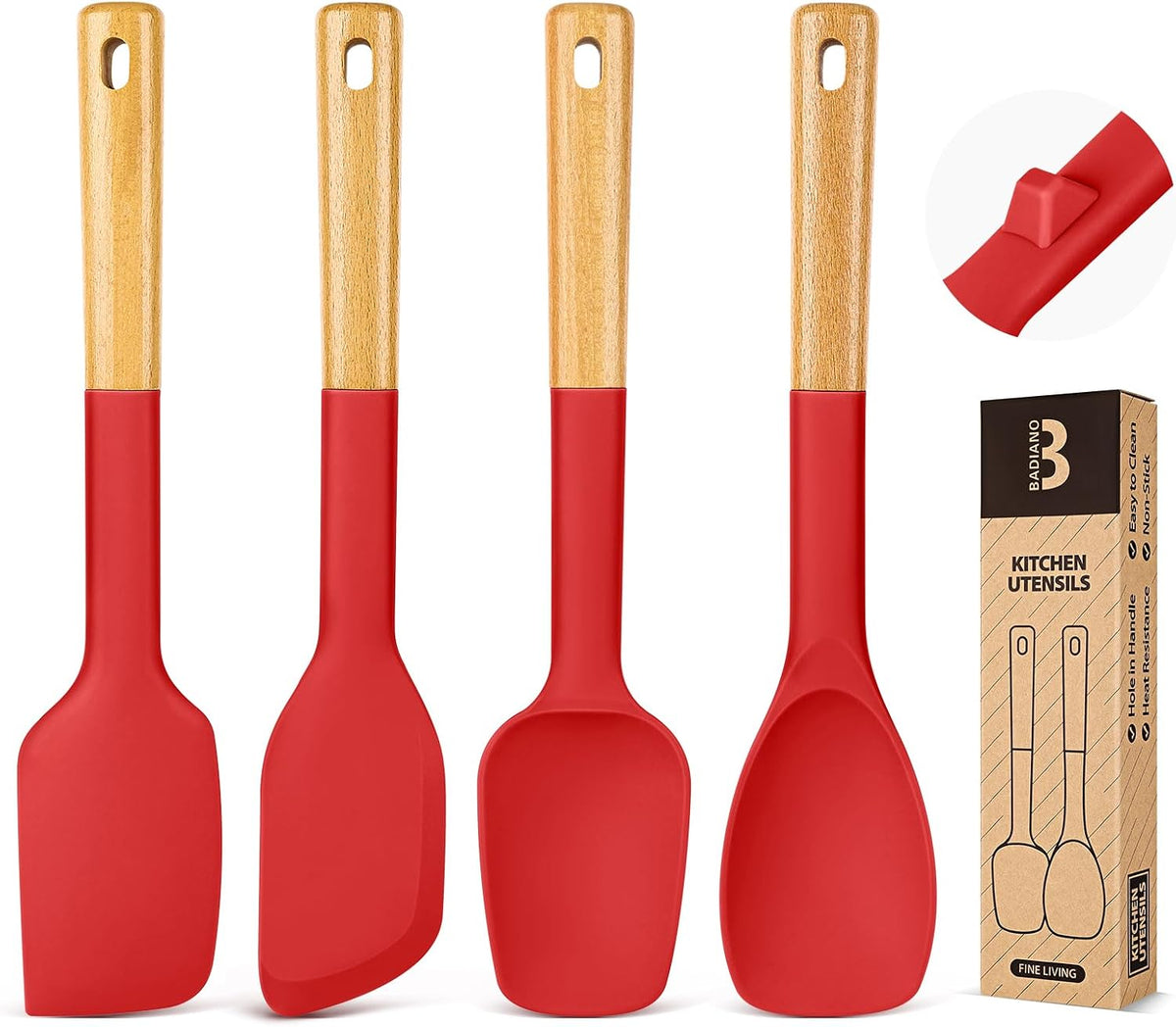 Silicone Spatula Spoon Set for Nonstick Cookwares, 4 Pack, Grey