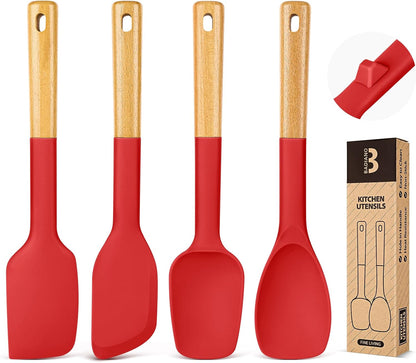 Silicone Spatula Spoon Set for Nonstick Cookwares, 4 Pack, Grey