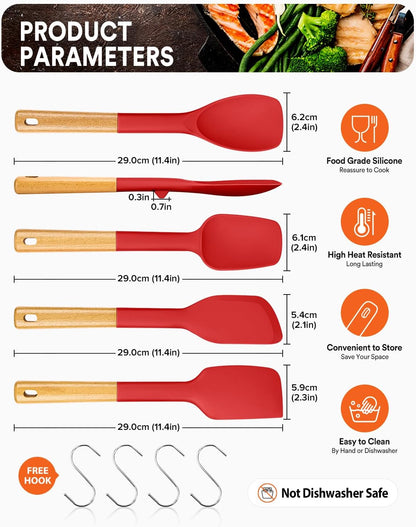 Silicone Spatula Spoon Set for Nonstick Cookwares, 4 Pack, Grey