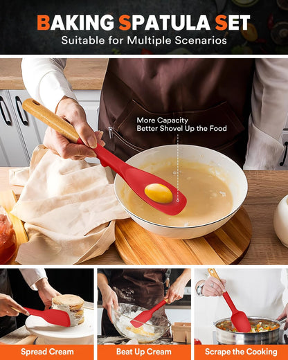 Silicone Spatula Spoon Set for Nonstick Cookwares, 4 Pack, Grey