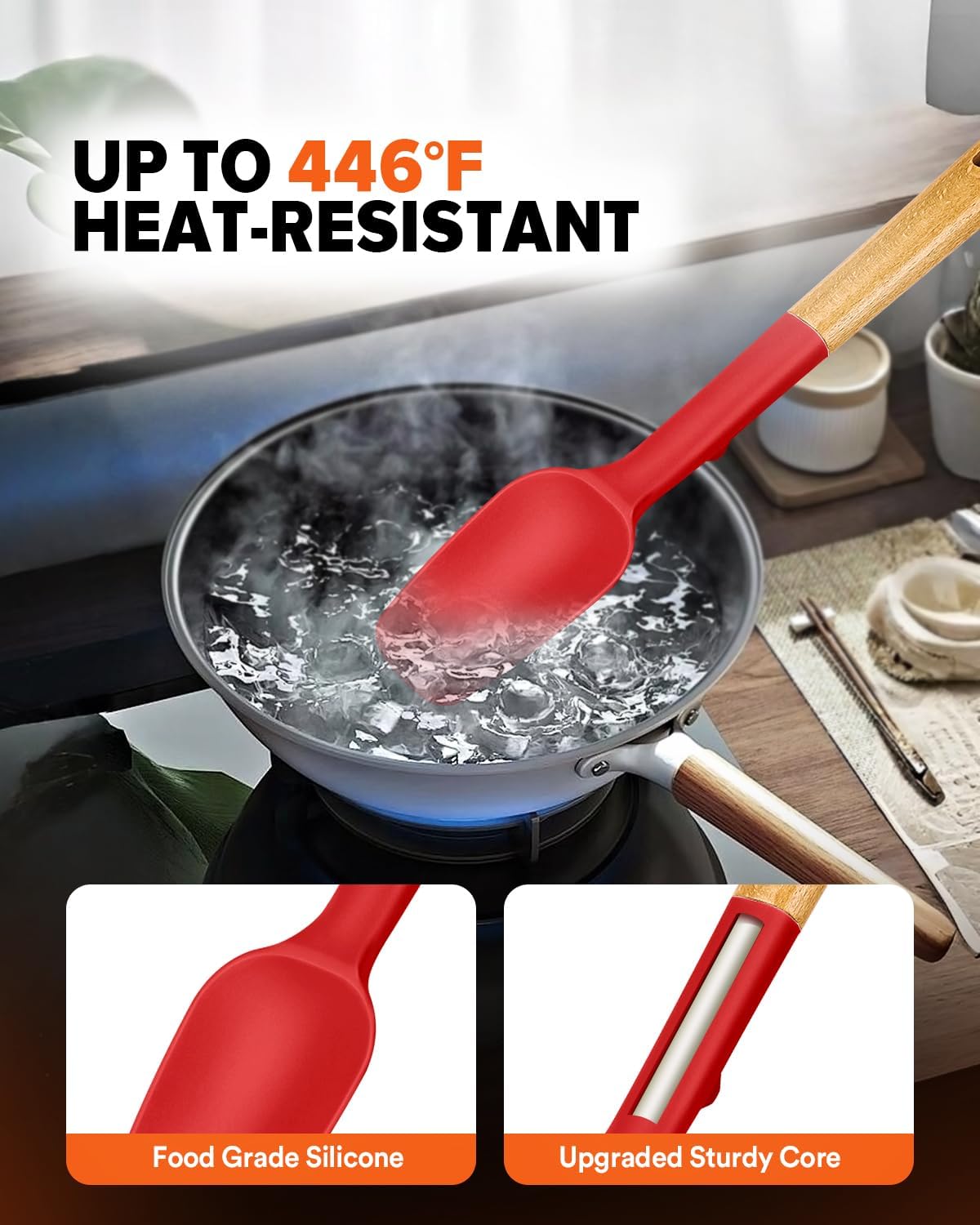 Silicone Spatula Spoon Set for Nonstick Cookwares, 4 Pack, Grey