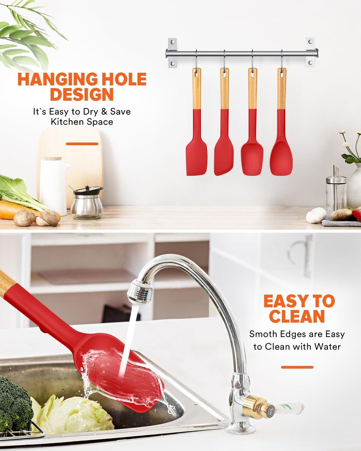 Silicone Spatula Spoon Set for Nonstick Cookwares, 4 Pack, Grey