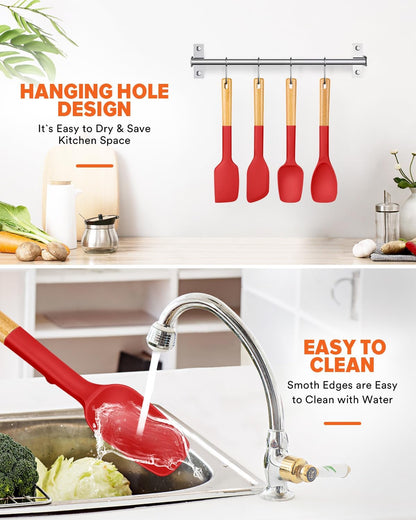 Silicone Spatula Spoon Set for Nonstick Cookwares, 4 Pack, Grey