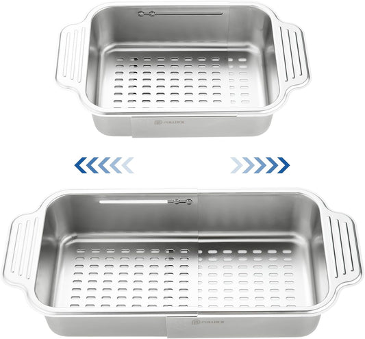 Pollock 4 In 1 Collapsible Sink Colander for Kitchen | Food Grade 304 Stainless Steel Over the Strainer Extend Drain Basket Washing Vegetable Fruits,Dishes