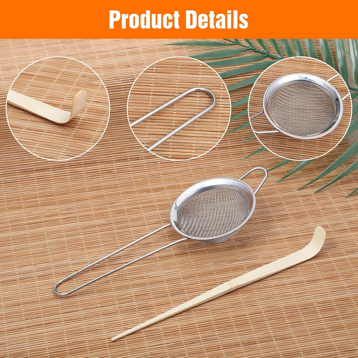 3" Matcha Sifter Small Sifter for Matchaa Strainer Small Mesh Strainer Fine Mesh Stainless Steel Tea Strainers, Bamboo Matcha Scoop Spoon Tools for Measuring
