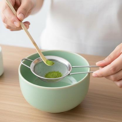 3" Matcha Sifter Small Sifter for Matchaa Strainer Small Mesh Strainer Fine Mesh Stainless Steel Tea Strainers, Bamboo Matcha Scoop Spoon Tools for Measuring