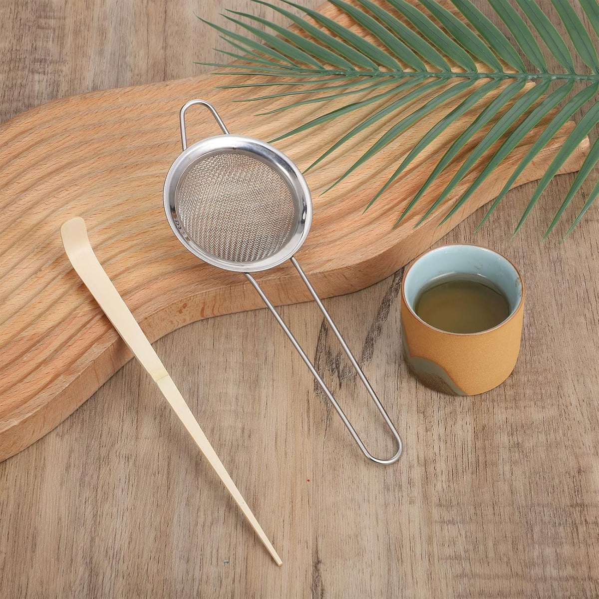 3" Matcha Sifter Small Sifter for Matchaa Strainer Small Mesh Strainer Fine Mesh Stainless Steel Tea Strainers, Bamboo Matcha Scoop Spoon Tools for Measuring