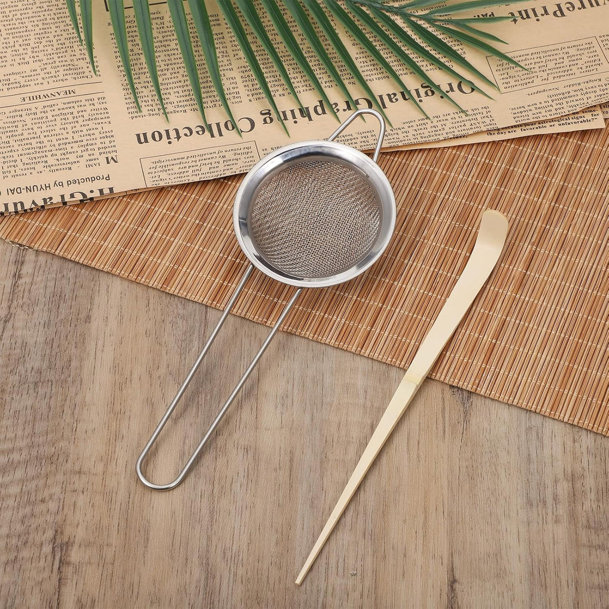 3" Matcha Sifter Small Sifter for Matchaa Strainer Small Mesh Strainer Fine Mesh Stainless Steel Tea Strainers, Bamboo Matcha Scoop Spoon Tools for Measuring