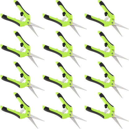 12 Pack 6.5 Inches Green Micro Tip Pruning Snips, Bud Trimming Scissors with Straight Tip Stainless Steel Blades, Gardening Hand Pruning Shears for Trimming Herb Plants Flowers Bonsai