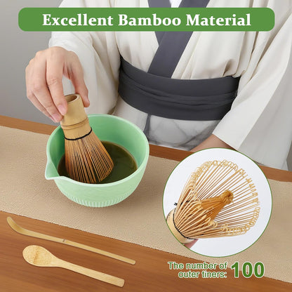 Matcha Whisk Set, 9Pcs Ceramic Macha Kit, Matcha Set Whisk and Bowl with Spout, Whisks, Holder, Bamboo Scoop, Scoop Rest, Sifter and Tea Towel for Macha Lover (Cyan)
