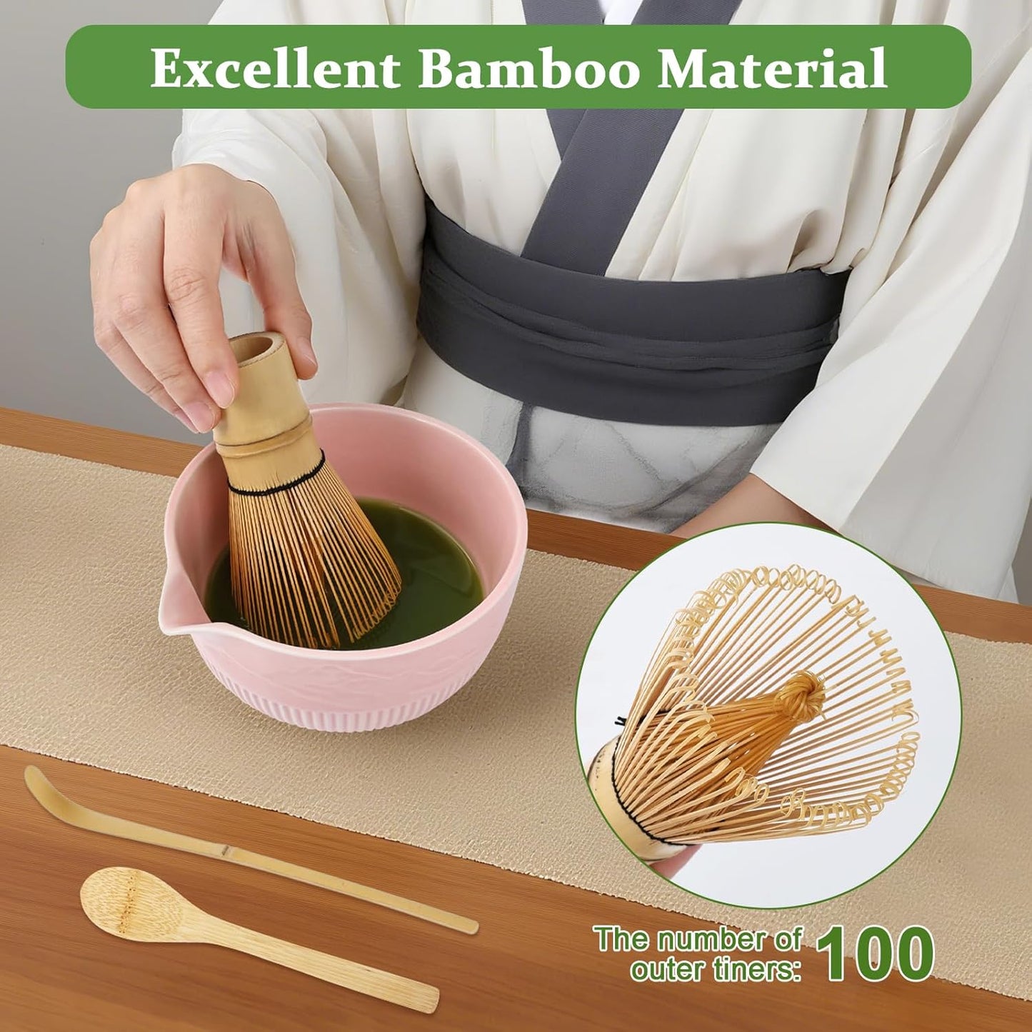 Matcha Whisk Set, 9Pcs Ceramic Macha Kit, Matcha Set Whisk and Bowl with Spout, Whisks, Holder, Bamboo Scoop, Scoop Rest, Sifter and Tea Towel for Macha Lover (Cyan)