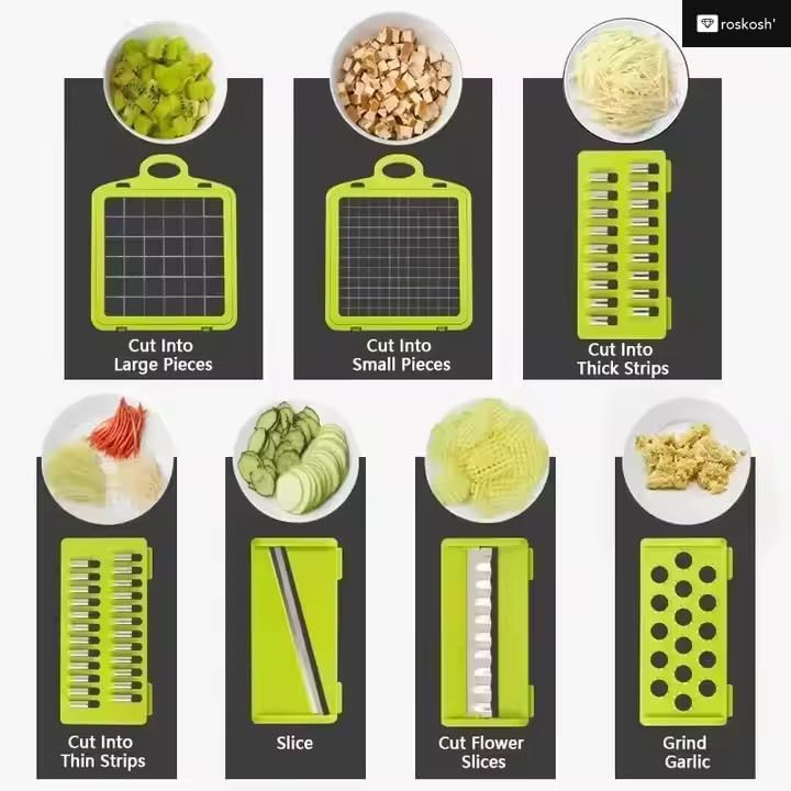16-in-1 Vegetable Chopper Mandoline Slicer Set - Onion Dicer, Cheese Grater, Veggie Chopper with Container, 7 Stainless Steel Blades + Free Egg Yolk Separator - Kitchen Essential