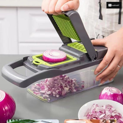 16-in-1 Vegetable Chopper Mandoline Slicer Set - Onion Dicer, Cheese Grater, Veggie Chopper with Container, 7 Stainless Steel Blades + Free Egg Yolk Separator - Kitchen Essential